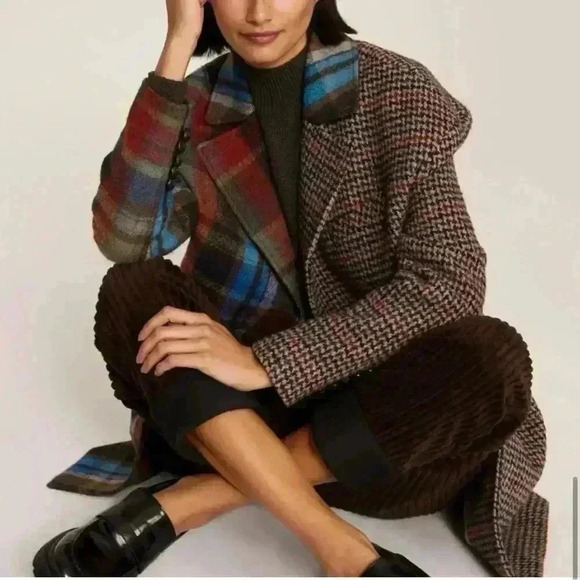 VERONICA BEARD Dickey Jacket Long Over Coat Wool Plaid Patchwork XS 0 2 $1200 - Picture 14 of 16